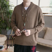 Осенне-зимний свитер мужской длинный рукав v-образный вырез Slim Fit вязаный пуловер мужской высокое качество брендовый мужской свитер