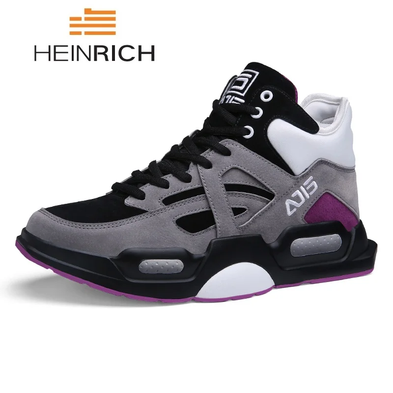 Генрих/брендовая мужская Вулканизированная обувь; модная повседневная обувь; мужские кожаные дышащие кроссовки; chaussure homme Cuir - Цвет: Серый