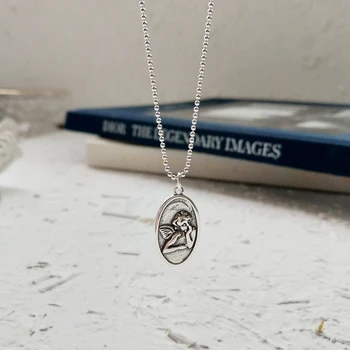 

Guardian Angel Pendants Necklace 925 Sterling Silver 45cm-60cm Bead Chain Simple Vintage Design Necklace For Women Charm Jewelry