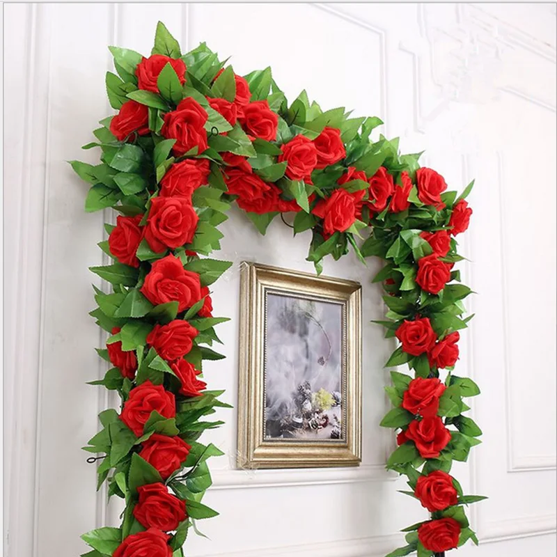 Artificial Flowers Silk Roses Ivy Vine Green Leaves Home Wedding Decoration Fake Leaf DIY Hanging Garland | Дом и сад