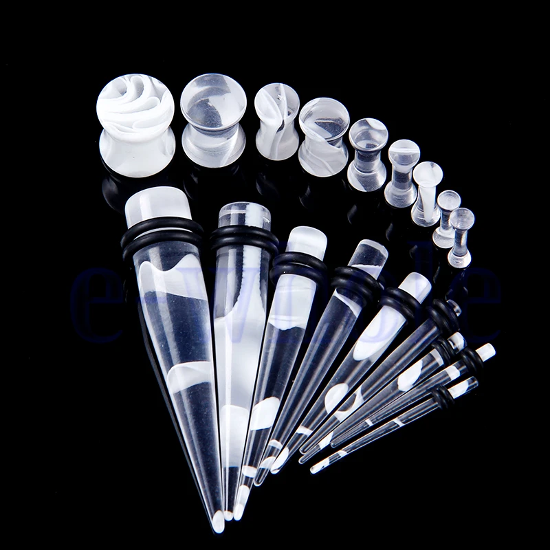 White Ear Gauges Gauging Kit Plugs & Tapers Starter Set Marble Swirl