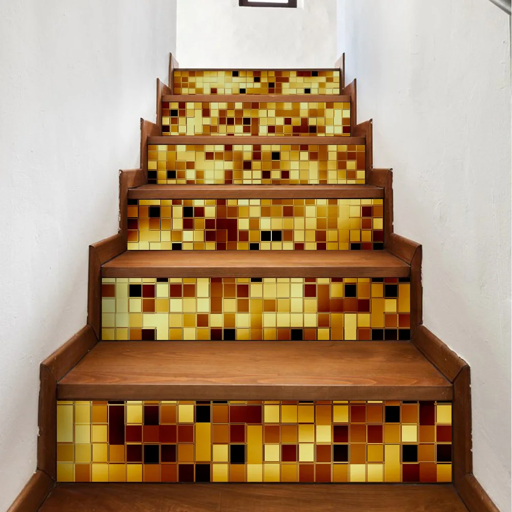Funlife Классические Золотые/серебряные мозаичные дизайнерские самоклеящиеся наклейки на лестницу, наклейки на пол, домашний декор