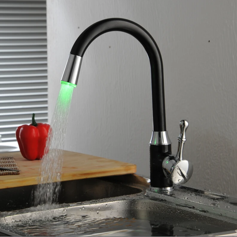 BECOLA Black kitchen faucet LED temperature control kitchen faucet Cold