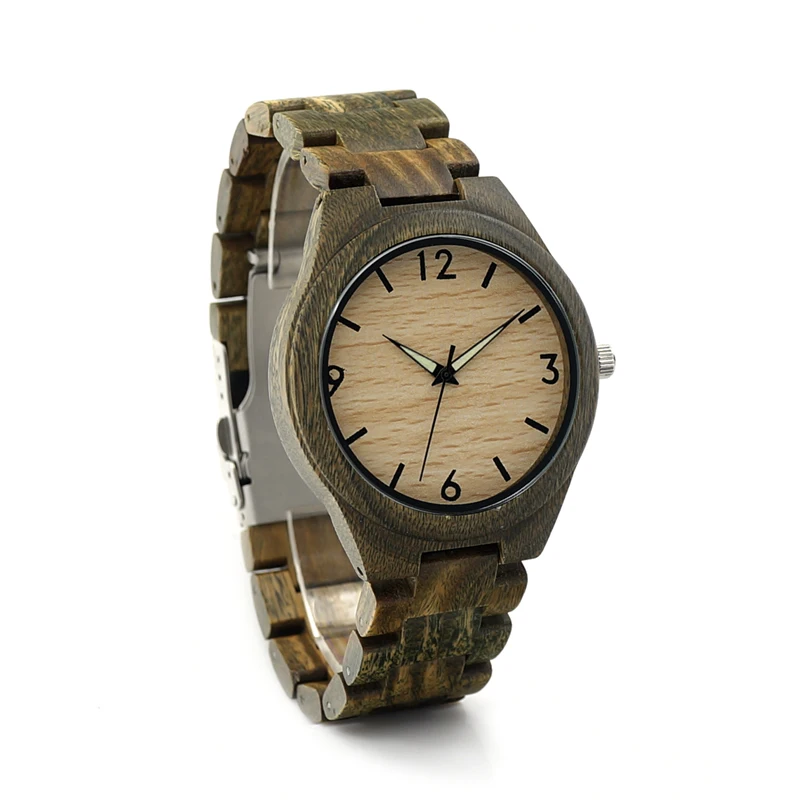 BOBO BIRD V-I18 Men's Green Sandal Wood Wristwatch Luminous Hand Quartz Watch with Sandalwood Strap horloges mannen