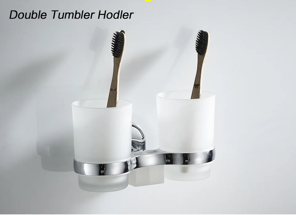 Home Standard Astril Double Frosted Glass Toothbrush Tumblers & Chrome Holder 