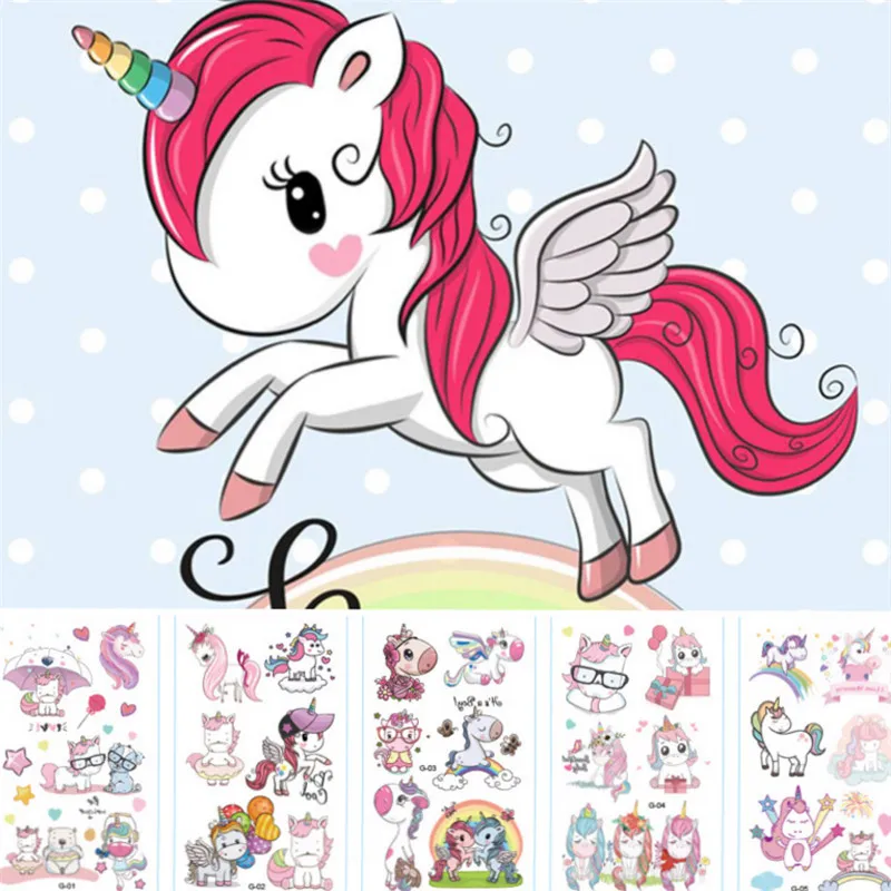 

Unicorn Party 10pc Unicorn Tattoo Stickers DIY Children's Cartoon Animal Tattoo Birthday Party Decoration Kids Hen Party Favor-S