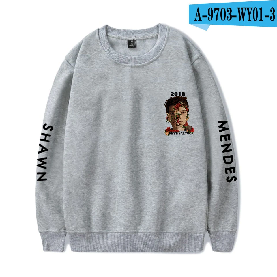 Шон Мендес печатных Свитера с круглым вырезом футболки в стиле «хип-хоп», Для женщин/Для мужчин шапки модные свитеры Harajuku Шон Мендес Harajuku - Цвет: Gray