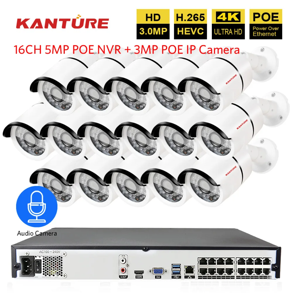 16CH CCTV POE NVR System 16pcs security indoor Outdoor waterproof IP camera 3MP POE Onvif Audio