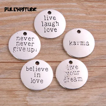 

10pcs Metal Alloy Antique Silver color Color 20mm Mix 5 kinds Letter Charm Love Word Round Plate Pendant Diy Jewelry Make