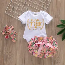 Модная летняя одежда для малышей комплекты для малышей боди с короткими рукавами для девочек, комбинезон, шорты и повязка на голову, комплект из 3 предметов