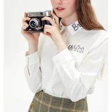 font b Women b font font b Blouses b font Cartoon Letter Embroidery Turn Down