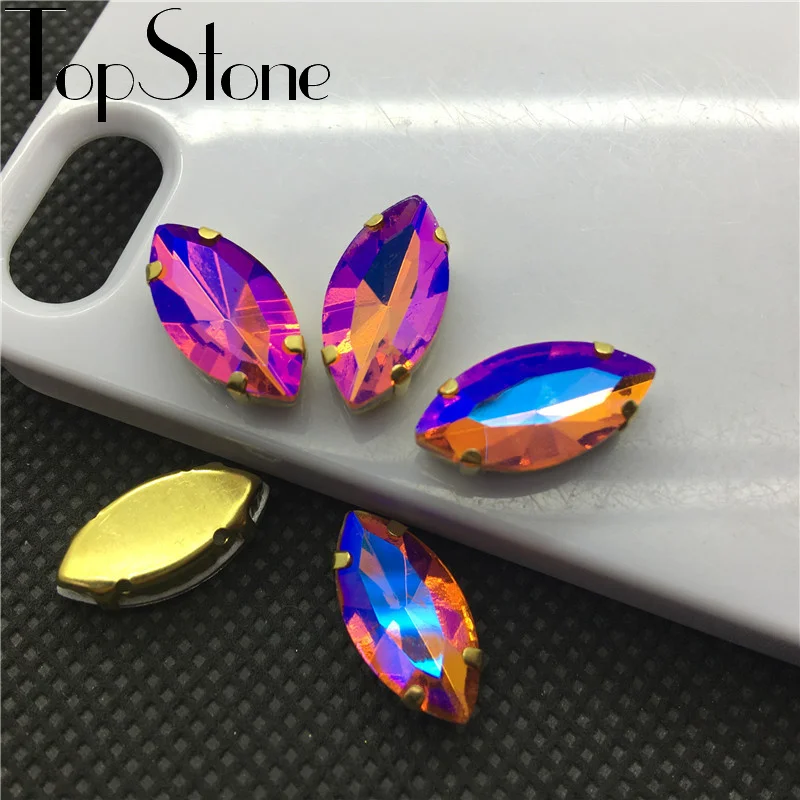 TopStone Colors AB Horse Eye пришивает стеклянный кристалл Navette Fancy Stone с золотой коготь для