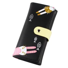 BOTUSI Cat Cartoon Printing Fashion Long Wallet PU Matte Leather Purse Female Coin Wallet Zipper Clutch Coin Purse Credit Card natsume yuujinchou natsume takashi cat printing long coin purse pu anime women wallet kawaii female purse student phone bags