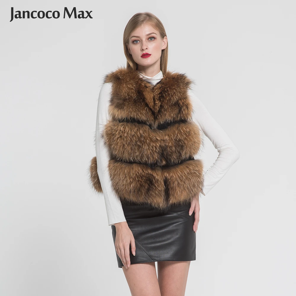 

Jancoco Max 2019 Real Raccoon Fur Gilet Women's Fashion Style Vest Winter Thick Warm Best Quality New Arrival S7093