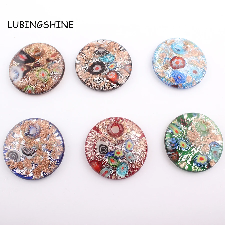 

Fashion Round Lampwork Art Murano Glass Pendants Fit for Necklace DIY Women Girls Gift Charms DIY Jewelry Making C317