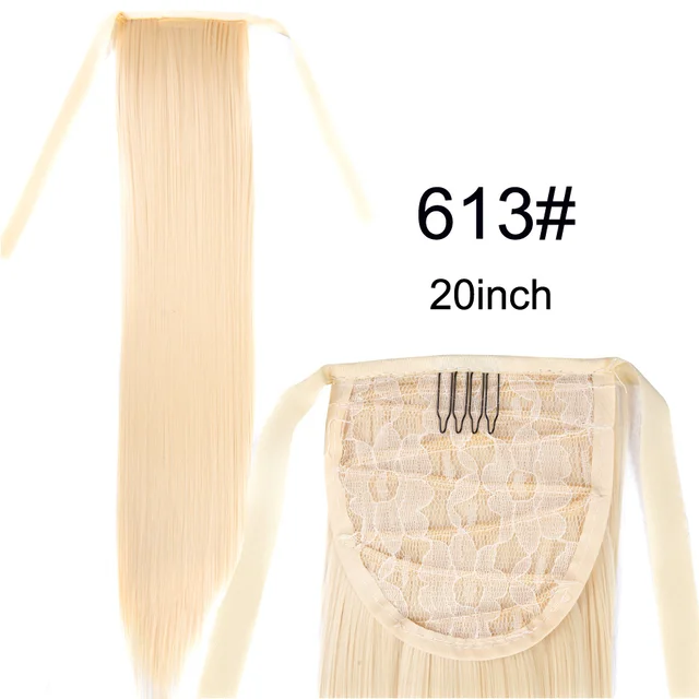 Leeons 20'' Synthetic Ponytail Hair pieces Heat Resistant Fiber Straight Ribbon Clip In Hair Extension 21 colors Brown Black 613 Drawstring