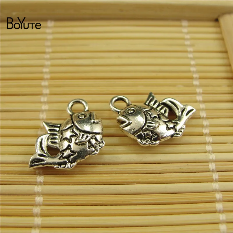 BoYuTe (100 PiecesLot) Metal Alloy Antique Silver Plated Mermaid Fish Charms Pendant Diy Hand Made Jewelry Accessories (8)