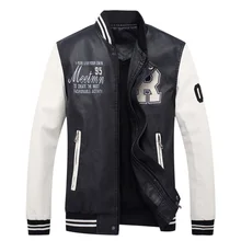 Осень и зима Мужская кожаная бейсбольная куртка модная вышивка буквы ребра рукав Стенд воротник пальто
