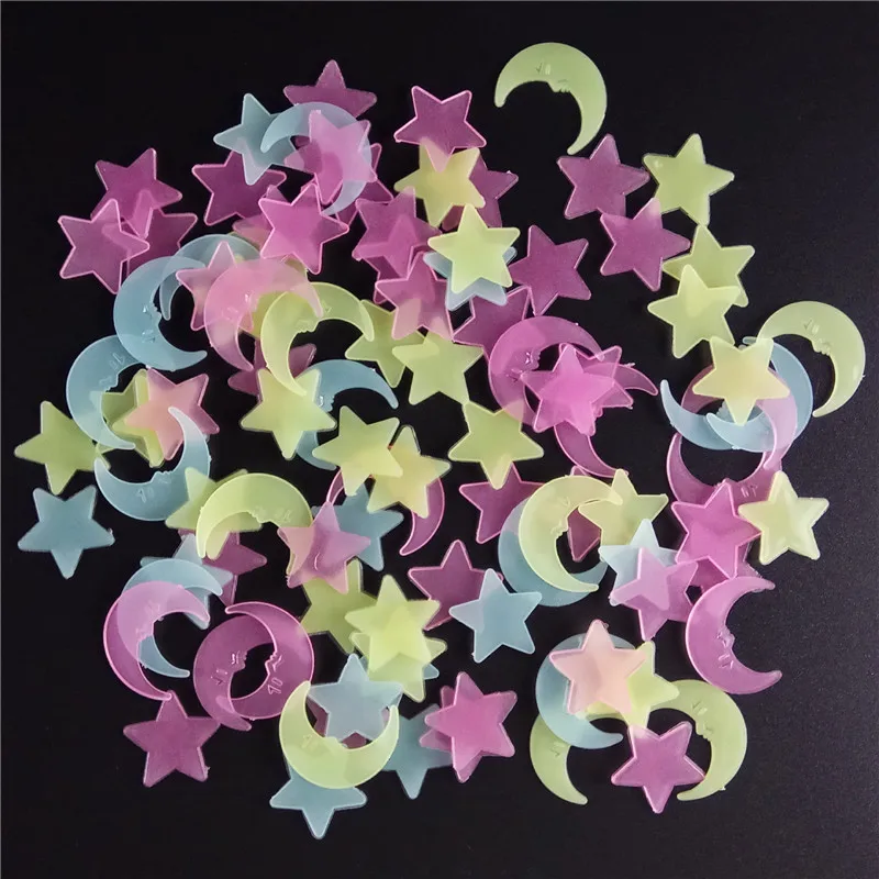 

100pcs Stars Moon Energy Storage Glow In The Dark Luminous Wall Stickers For Kid Baby Bedroom living Room Home Decor Poster Fluo