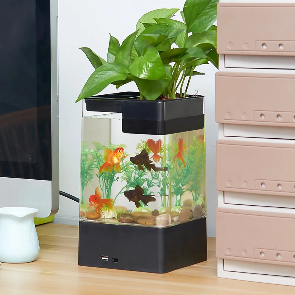 Mini Goldfish Bowl Office Desk Transparent Bucket Aquarium Self