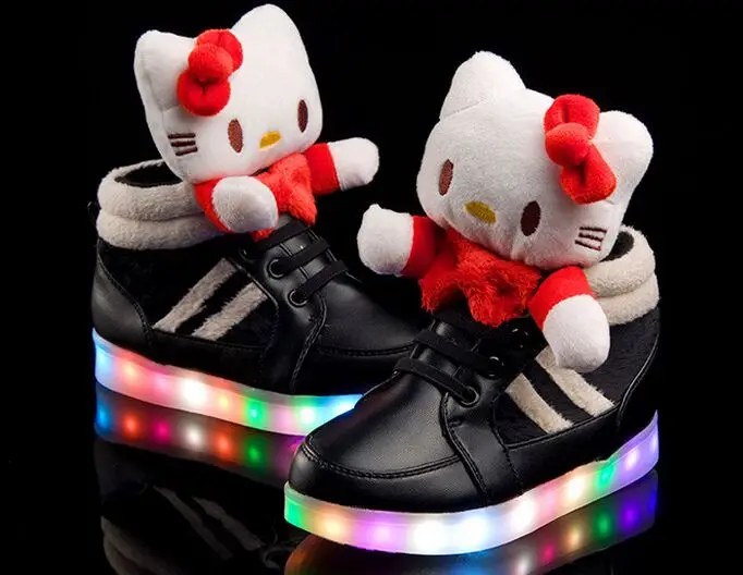 Новинка рисунок «Hello Kitty» обувь для детей со светодиодной подсветкой обувь для девочек прекрасный зарядка через USB освещенные дети Сапоги и ботинки для девочек детей Обувь LED Chaussure Enfant G3