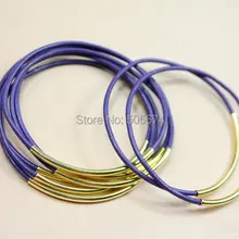 Браслет из натуральной кожи с золотым или Серебристая туба, украшенный богемным Штабелируемый браслет фиолетового цвета