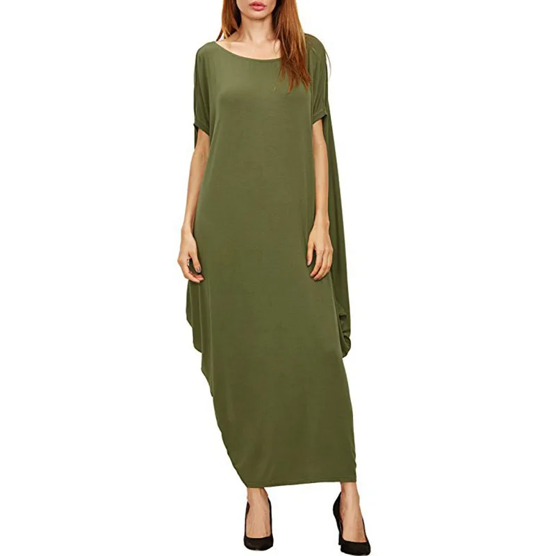 Summer Womens Solid Loose Maxi Dress Ladies Crew Neck Casual Party Long Dress