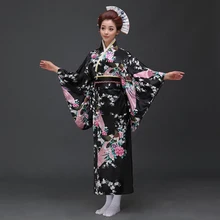 Сексуальное черное японское женское вечернее платье шелк вискоза кимоно юката с Obi танцевальное платье косплей костюм цветок один размер JK067