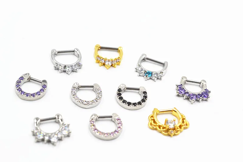 

Lot 30pcs 16g~1.2mm Hot Clicker Small Hoop Septum Jewerly CZ Nose Ring body piercing jewelry Mix Styles Stainless Steel