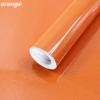 New PVC pure pearl waterproof wallpaper room self-adhesive black white wardrobe kitchen high gloss paste furniture wall stickers - Цвет: orange