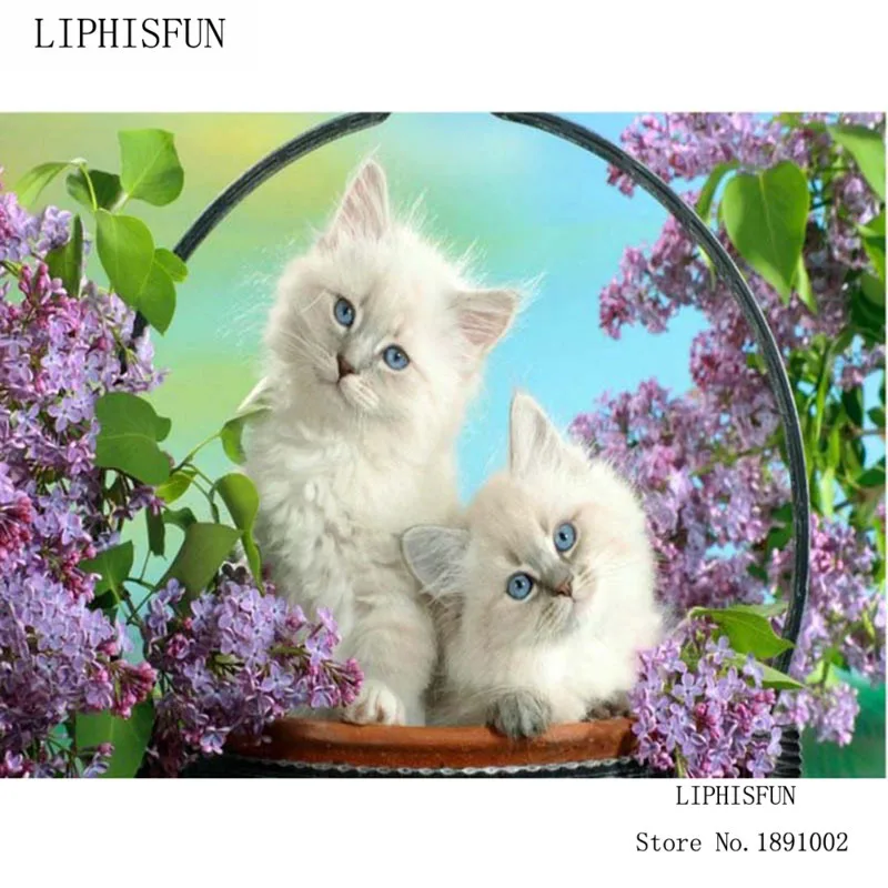 Full Drill Square Diamond 5D DIY Painting Kitten And Flowers Embroidery Cross Stitch Rhinestone Mosaic | Дом и сад