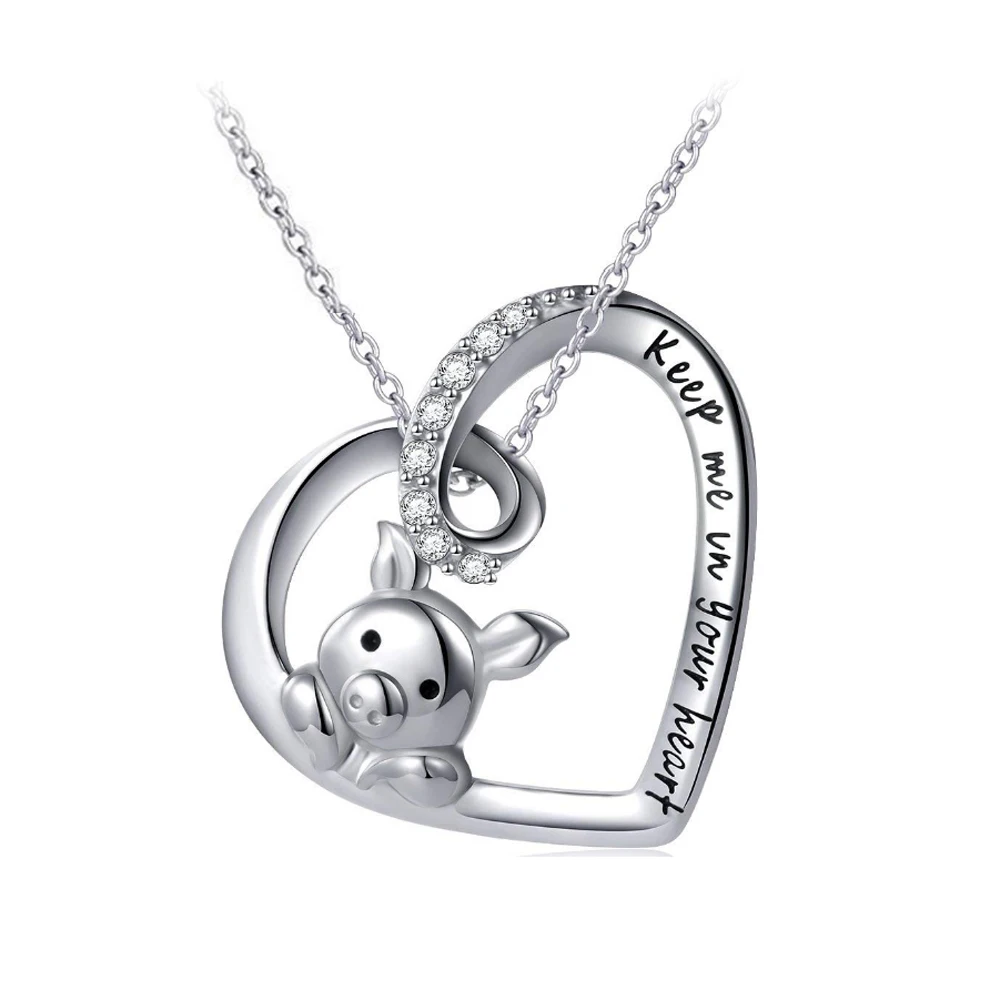 Sterling Silver Womens 1mm Box Chain 3D Flying Pig Pendant Necklace