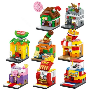 

Block Popcorn BBQ Pizza Game Drink Make up Shop Bookstore Building Blocks MOC Mini City Street View Kids DIY Toys