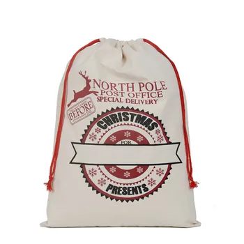 

Retail 2pcs/lot Christmas Drawstring Gift bag 50*70cm Santa Sack Xmas Canvas Christmas Gift Bags elk Merry Christmas Vintage bag
