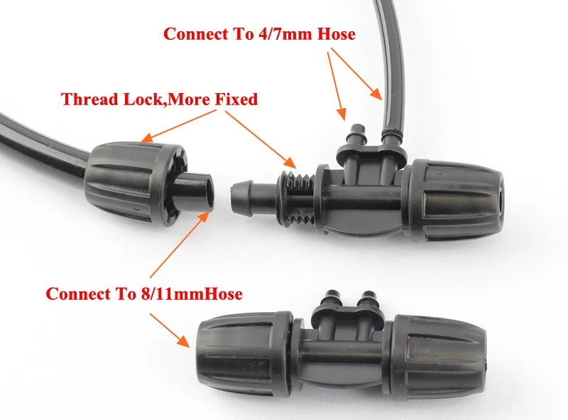 50 шт 8/11 мм до 4/7mm садовый шланг Колючая 4 способа нить замок снижение разъем Micro капельного полива Системы воды разветвители