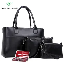 2016 Nueva Moda Conjunto 4 Unids Mujeres Messenger Bags + bolsos de hombro del Monedero Del Bolso Carteras de Marcas Famosas de Cuero Sólido Regalos de navidad