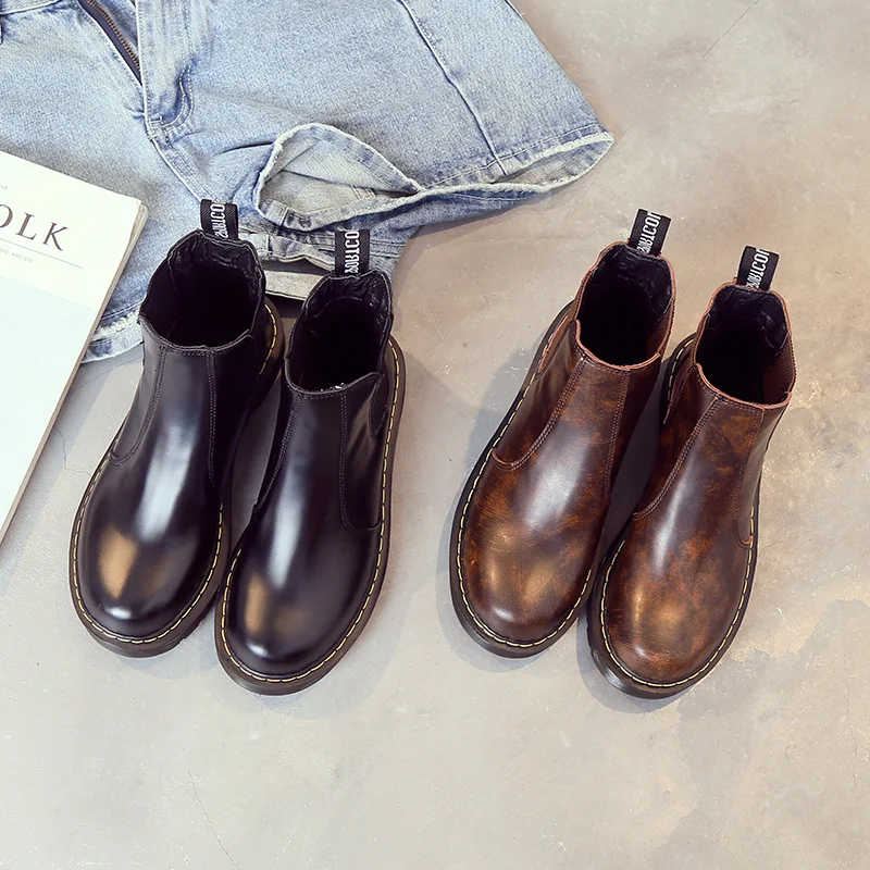 Cena Nowe buty damskie Pu skórzane buty Glirs botki wodoodporne damskie buty Martin moda platforma jesienne buty buty brązowe 2018