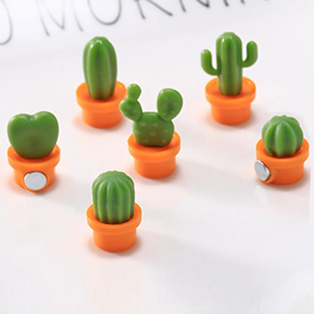 6pcs Cactus Fridge Sticker Magnets Patch Fridge Decal Cute Succulent Plant Magnet Button Cactus Refrigerator Message Sticker