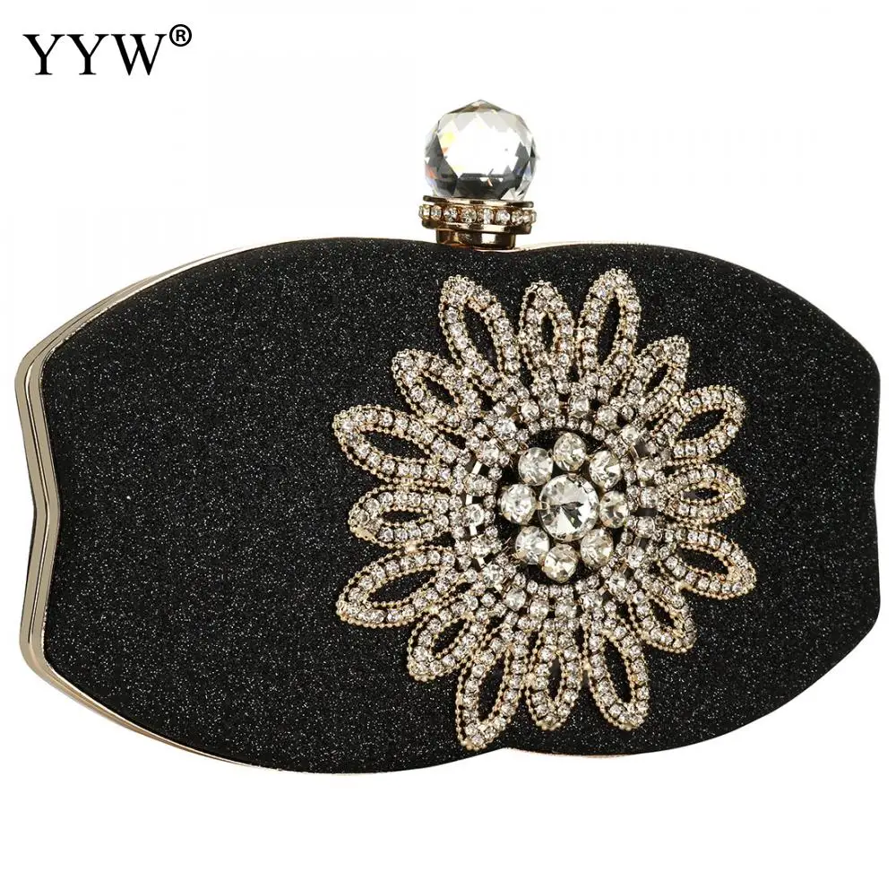 Fashion Evening Bag Women'S 2chain Handbag Night Wedding Clutch With Flower Rhinestone Gold Sliver Shoulder Bags Bolsa Feminina