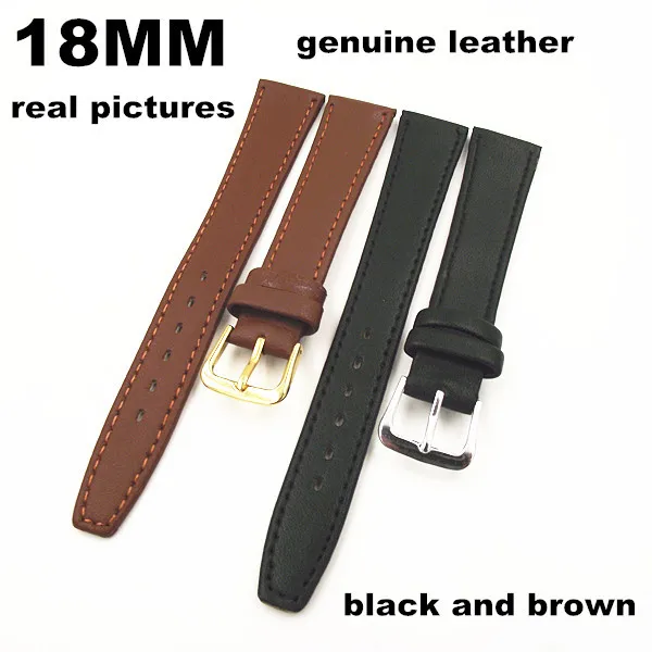 Prix pour Nouvelle arrivée - haute qualité 50 pcs/lote 18 mm cuir véritable bande de montre bracelet montre pièces noir et brun couleur - 091203 Prix pour Nouvelle arrivée - haute qualité 50 pcs/lote 18 mm cuir véritable bande de montre bracelet montre pièces noir et brun couleur - 091203