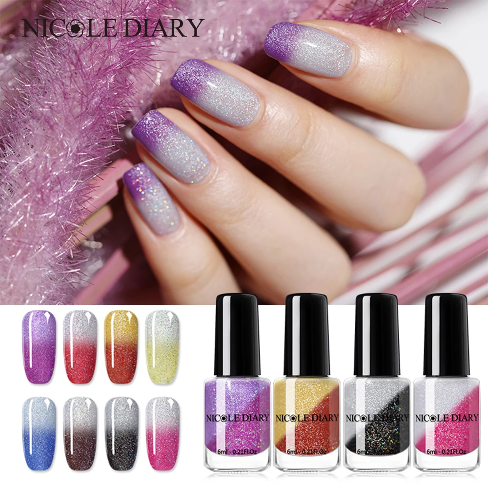 

NICOLE DIARY Thermal Holographic Nail Polish Glitter Temperature Color Changing Fast Dry Manicure Varnish Gradient Nail Lacquer
