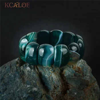 

KCALOE Square Stone Charm Beads Bracelet Jewelry For Ladies Smooth Natural Onyx Braclets For Women Stretch Elasticity Bangles