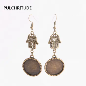 

PULCHRITUDE 12pcs/lot Metal Alloy Zinc Hamsa Hand Charm Fit round 20mm Cabochon Set Pendant Drop Earing Jewelry Making C0803