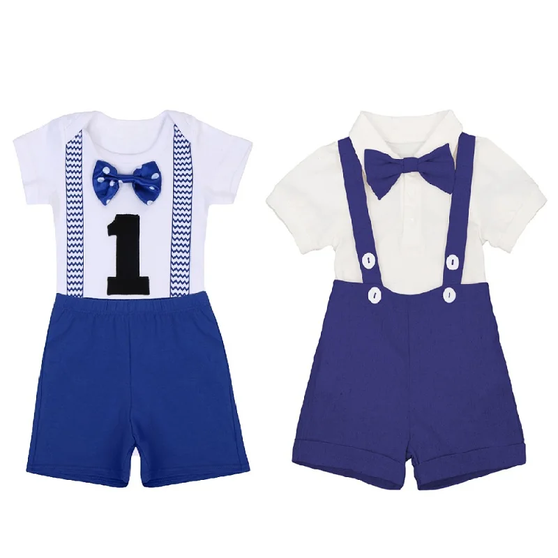 1st Birthday Cake Smash Outfit for Baby Boys Short Sleeve Romper Pants 2PCS Sets
