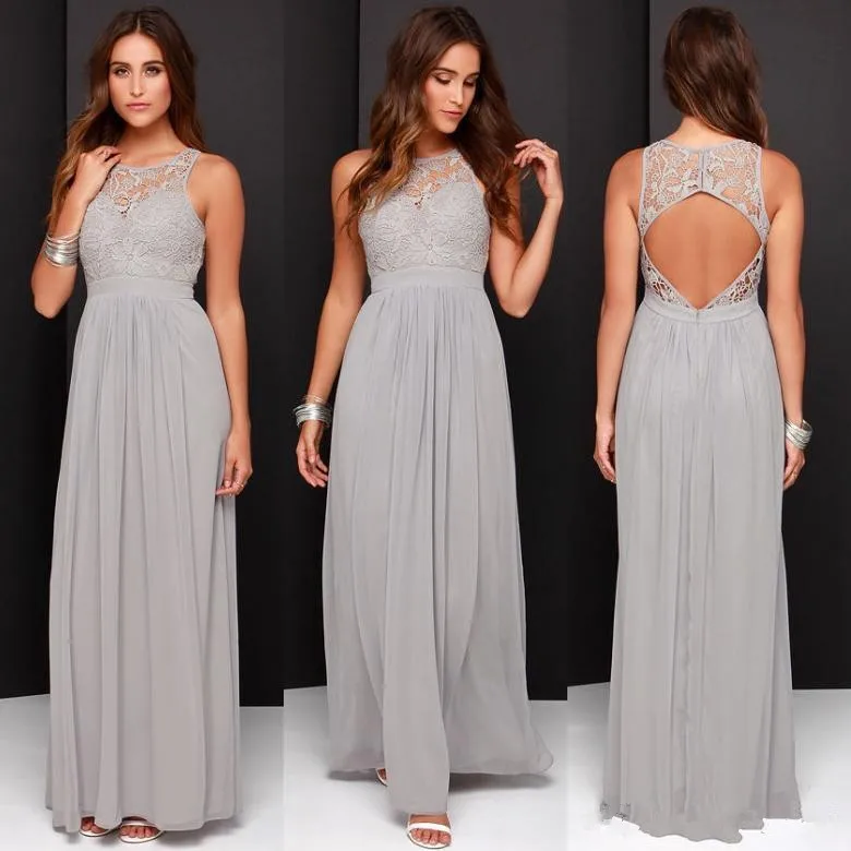Backless Bridesmaid Dresses For Women A-line Chiffon Lace Silver Long Cheap Under 50 Wedding Party | Свадьбы и торжества