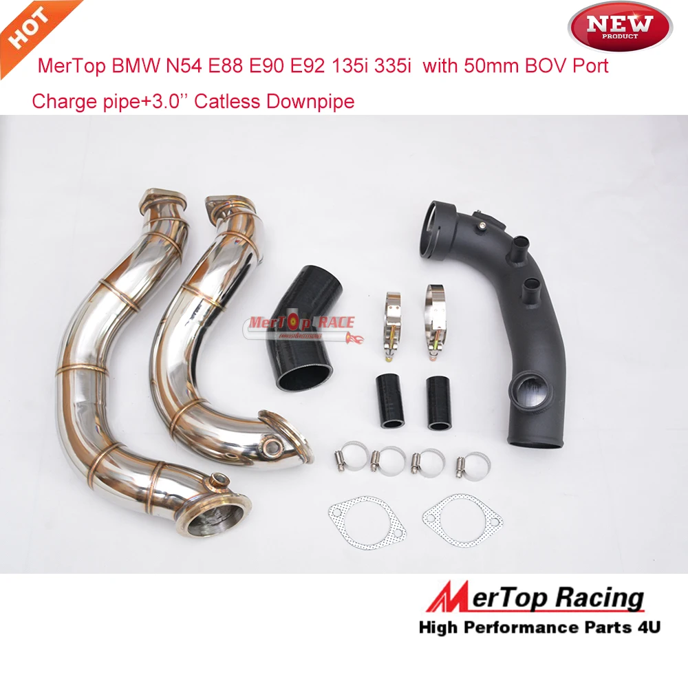 

MerTop N54 3.0T E82 E88 E90 E92 E8X E9X 135i 335i Intake Turbo charge pipe Cooling kit WITH 50mm BOV Port+3'' Catless Downpipe