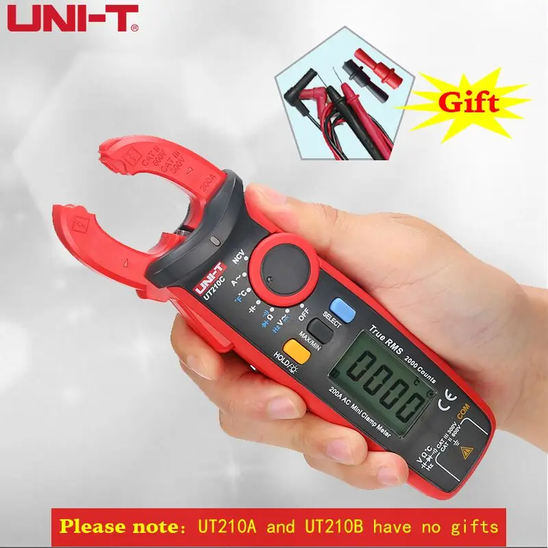 

UNI-T Mini Digital Clamp Meters UT210A UT210B UT210C UT210D UT210E true rms Auto Range AC DC Data Hold Multitester