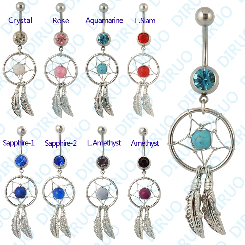 

5pcs/lotCrystal Gem Dream Catcher Dangle Belly Navel Barbell Button Bar Ring Bory Art Body Piercing Jewelry