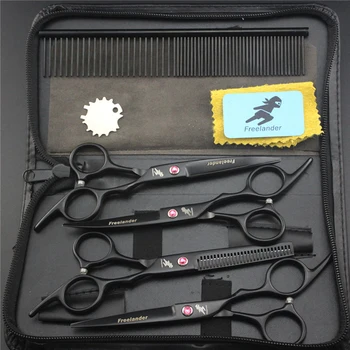 

7.0 inch 6 inch Professional pet grooming scissors Cutting scissor +2 curved scissor + thinning scissors add steel comb