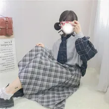 Повседневные юбки Весна Лето Новая корейская Япония Харадзюку миди юбка с высокой талией ретро клетчатые юбки консервативный стиль свободные юбки